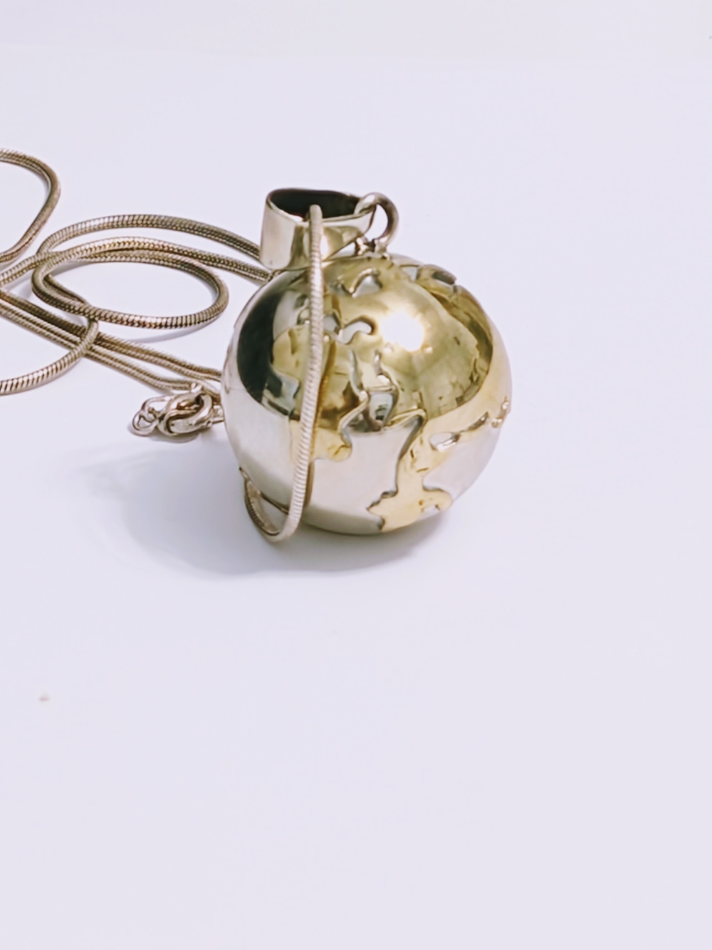 Vintage Angel Caller Earth Globe Harmony Chime Ball Bola Pendant, Sterling Chain